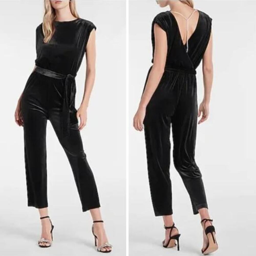 New! Express Velvet Jumpsuit Black jumpsuit Witchy Goth Drapey Cocktail, size XL